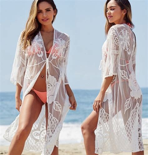 2018 New Lace Beach Cover Up Bathing Suit For Women Tunics Embroideried