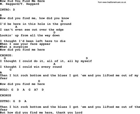 How Did You Find Me Here By Merle Haggard Lyrics And Chords