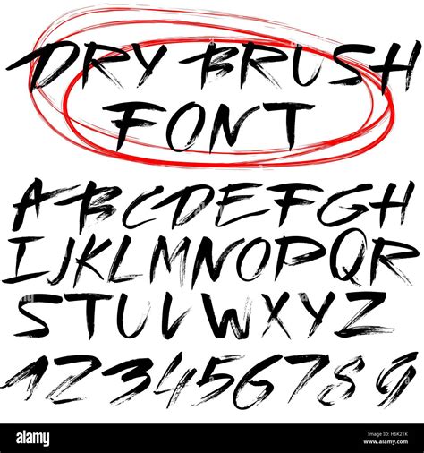 Hand Drawn Font Brush Stroke Alphabet Grunge Style Stock Vector Image