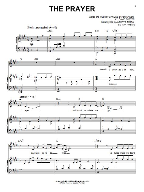 Someone who loves you so much, that they want to do everything they can to protect you. The Prayer | Sheet Music Direct