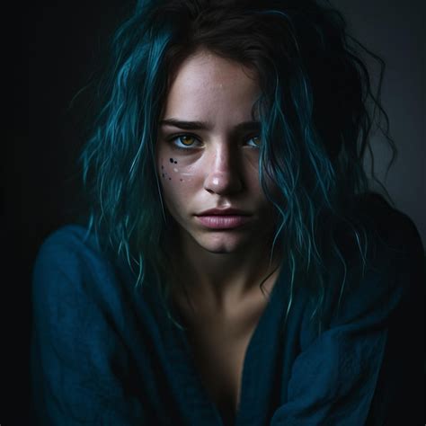 premium ai image a woman with blue hair and green eyes