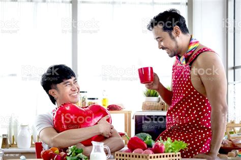 Happy Smiling Lgbt Couple Sharing Special Moment Together On Valentine Day Asian Gay Male Lover