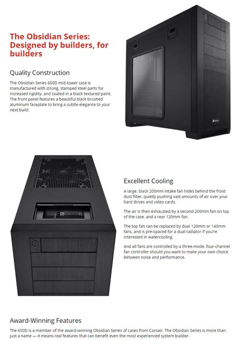 Buy Corsair Obsidian 650d Mid Tower Case With Window Cc650dw Pc