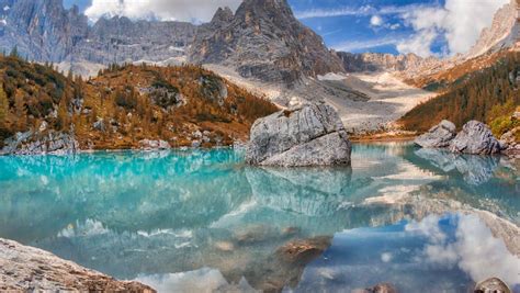 Lake Italy Sorapiss Mountain Landscape Water Turquoise Do Stock