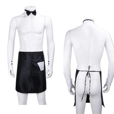 sexy male backless bow tie collar cuffs aprons stripper set butler waiter fantasy cosplay