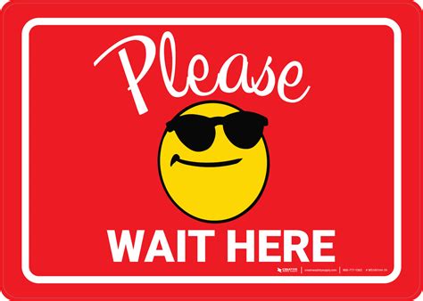 Please Wait Here With Sunglasses Emoji Red Wall Sign