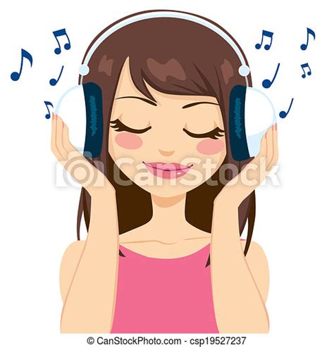 Woman Listening To Music Beautiful Brunette Woman Listening To Music