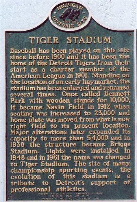 This Historic Marker Was Located At Tiger Stadium On The Corner Of