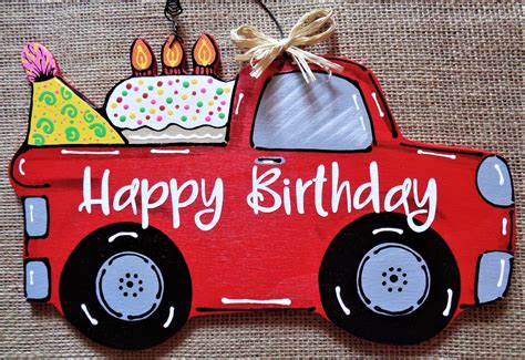 Happy Birthday Vintage Style Red Truck Sign Wall Art Door Etsy Happy Birthday Vintage