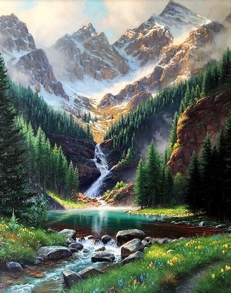 Rocky Mountain Waterfall Paint By Number Painting By Numbers