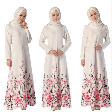 Women Muslim Dress Fashion Floral Printed Long Sleeve Malaysia Islamic Abaya Fashion Muslim Maxi