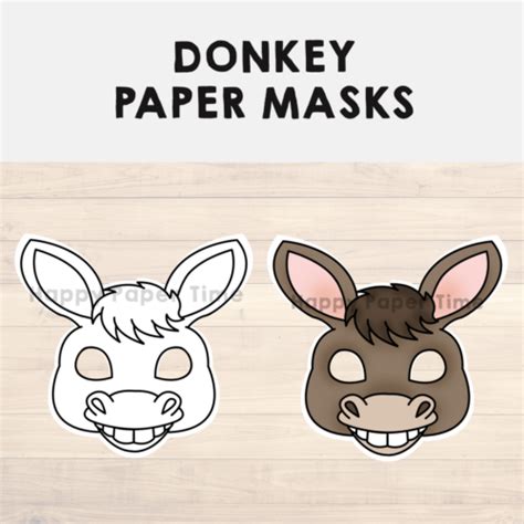 Donkey Paper Masks Printable Farm Animal Coloring Craft Activity