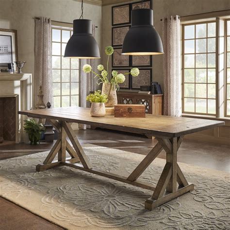 This dining table set will bring warmth to your kitchen or dining room. Shop Paloma Rustic Reclaimed Wood Rectangular Trestle Farm ...