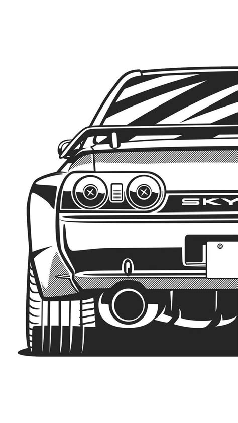 A Black And White Drawing Of A Car