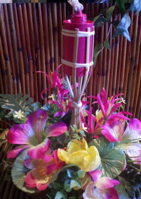 Luau decorations around the food. tiki torch centerpieces - Google Search | hula/beach party ...
