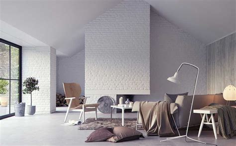 White Brick Wall Interior Living Area Interior Design Ideas