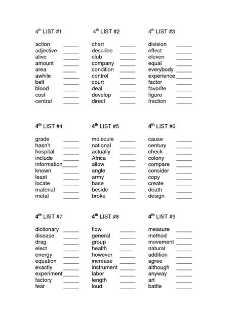 4rth Grade Spelling Words