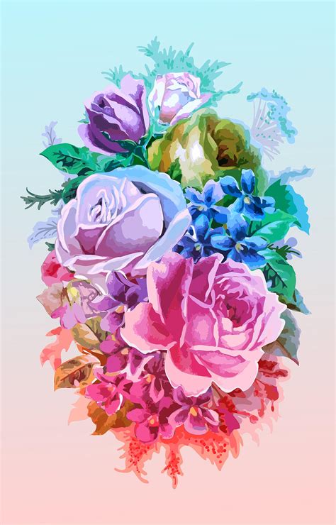 Vintage Watercolor Bouquet Of Colorful Flowers 1555352 Vector Art At