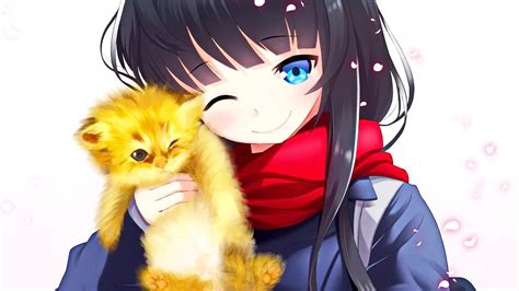 Anime Anime Girls Original Characters Scarf Cat Wallpapers Hd
