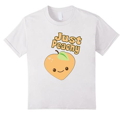 Cute Kawaii Food Saying Just Peachy Peach Cartoon T Shirt 2017 Summer