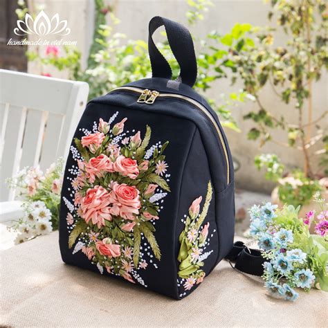 Embroidered Backpack Ribbon Embroidery Backpack Embroidery Etsy