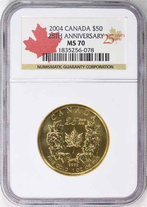 Canada 2004 G50 Gold 25th Anniversary Ngc Ms 70 Agw 10 Oz