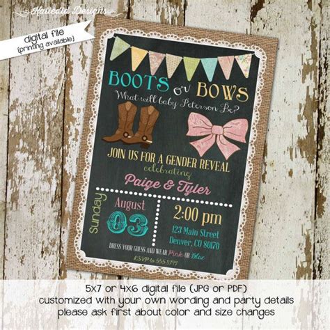 Boots Or Bows Gender Reveal Invitation Baby Shower Couples Etsy