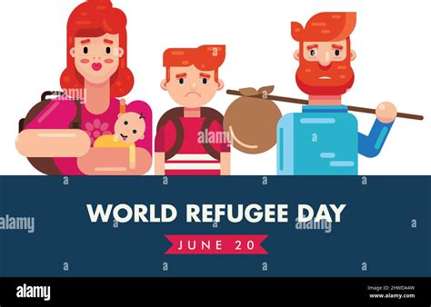 Día Mundial Del Refugiado 20 De Junio Con Dibujos Animados De La Familia Diseño De La Plantilla