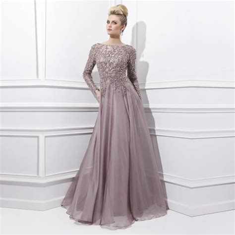 2016 Elegant Long Sleeve Mother Of The Bride Dresses Plus Size Beaded Chiffon Party Evening Gown