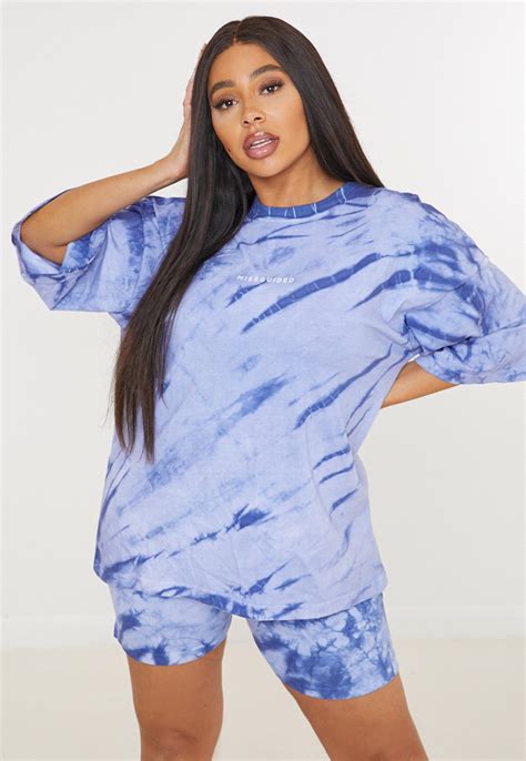 Plus Size Blue Tie Dye Missguided T Shirt And Biker Shorts