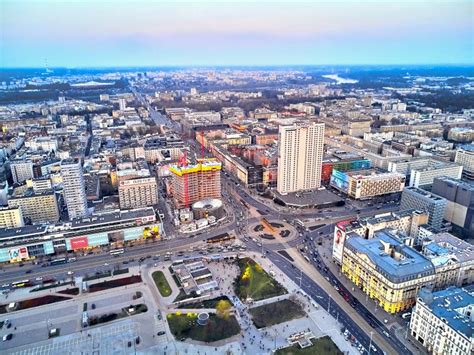 Warsaw Poland April 07 2019 Beautiful Panoramic Aerial Drone View To The Center Of Warsaw