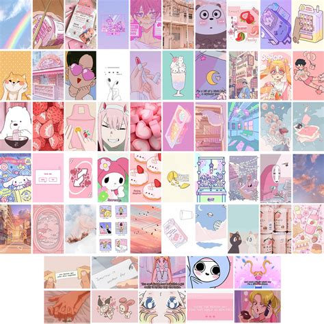 Buy Elaaj Anime Aesthetic Wall Collage Kitset Of 60 Kawai Anime Aesthetic S Self Adhesive Size