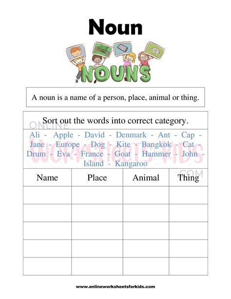 Noun Worksheets For Grade 1 1