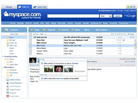 Myspace Email Interface Check Mail Music Tv Interface