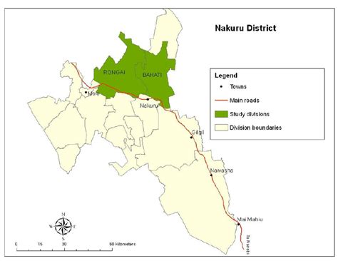 A map of the districts of nakuru is visible only on an appropriate scale. Map of Nakuru District showing the study areas and major ...