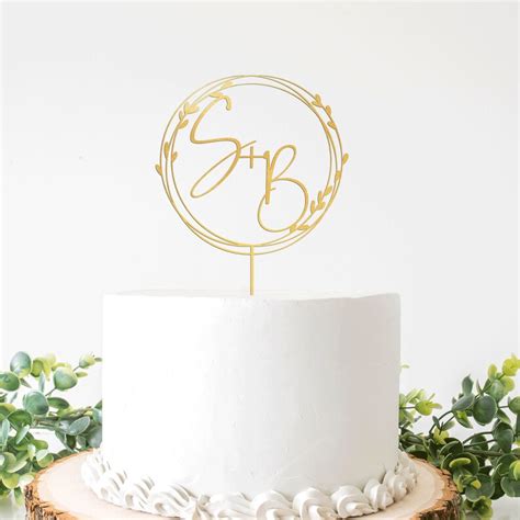 Gold Monogram Wedding Cake Topper Personalizedcustom Initials Etsy