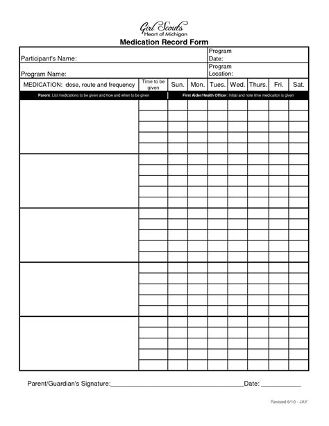 Blank Medication Administration Record Template Medical Free