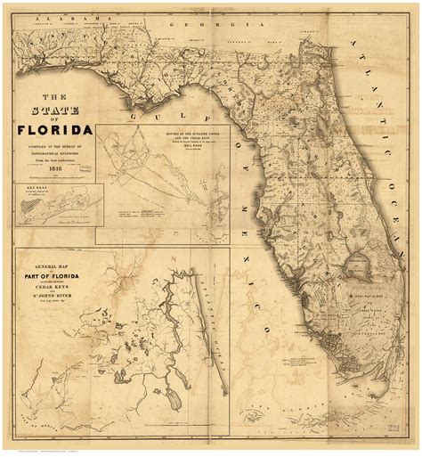 Florida 1846 Bruff Lc Old State Map Reprint Old Maps