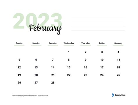 Printable February 2023 Calendar Free Download In Pdf Bordio