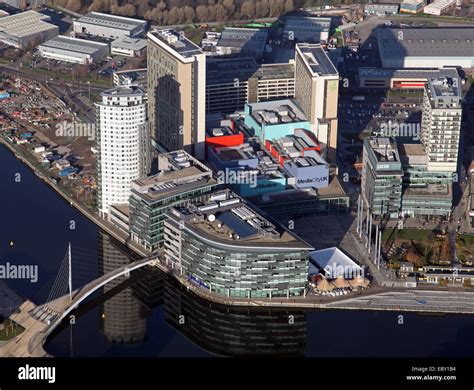 Aerial View Of The Bbc And Mediacity In Salford Quays Manchester Uk