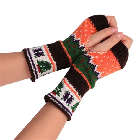 Christmas Pattern Gloves Women Fashion Unisex Warm Fingerless Gloves Ladies Winter Knitted Glove