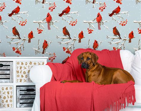 Holiday Wall Mural With Red Birds