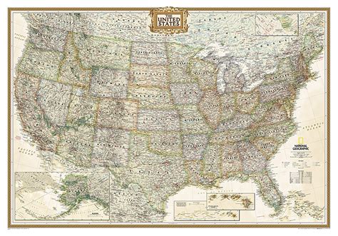 Wandkaart Usa Verenigde Staten Antiek 111 X 77 Cm National