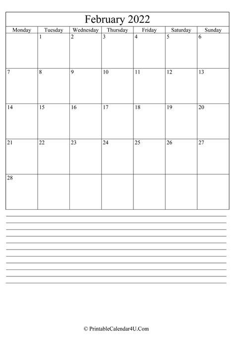 February 2022 Calendar Of The Month Free Printable Fe