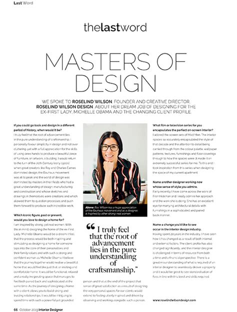 Interior Designer Magazine Oct 2019 Roselind Wilson Design