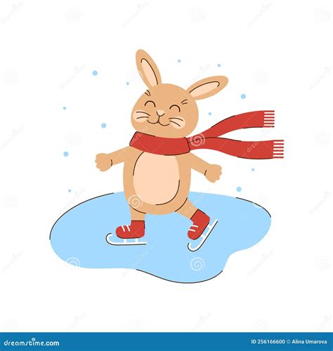 Rabbit Skating In A Scarf Winter Character In Skates On Ice Stock