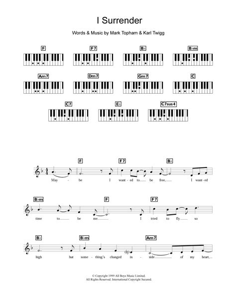 I Surrender Piano Chords Lyrics Print Sheet Music Now
