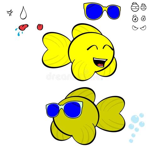 Gold Fish Character Cartoon Kawaii Expressions Collection Stock Vector
