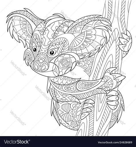 Koala Bear Adult Coloring Page Royalty Free Vector Image