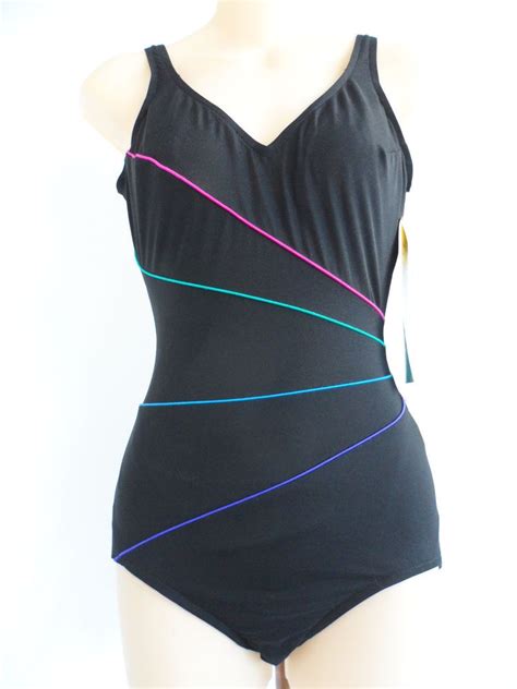 Longitude Slimming One Piece Swimsuit By Aquacize Size 8 Tall New With